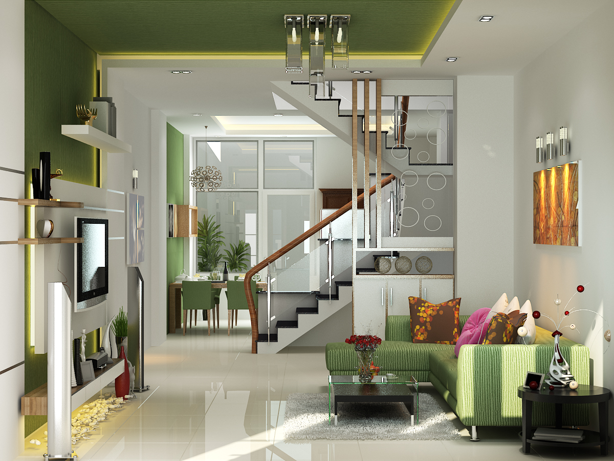 Thiết kế ph&ograve;ng kh&aacute;ch liền bếp cho nh&agrave; phố