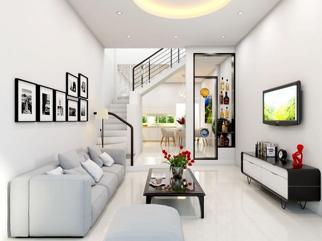 Mẫu ph&ograve;ng kh&aacute;ch liền bếp đẹp cho nh&agrave; phố