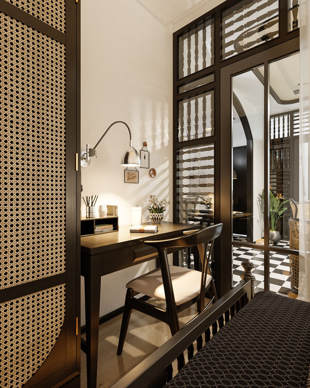 Chất liệu m&acirc;y, tre trong phong c&aacute;ch nội thất Indochine