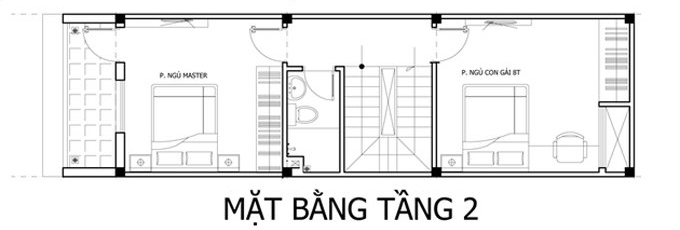 Mặt bằng bố trí nội thất tầng 2 nhà ống