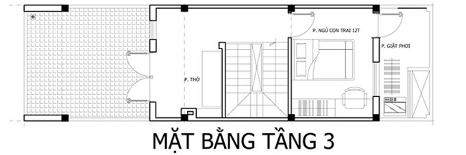 Mặt bằng bố trí nội thất tầng 3 nhà ống