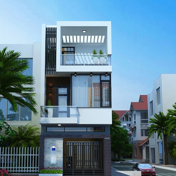 Mẫu nh&agrave; ống l&ocirc; g&oacute;c được thiết kế theo phong c&aacute;ch hiện đại, ngập tr&agrave;n &aacute;nh s&aacute;ng tự nhi&ecirc;n. Gia chủ c&oacute; thể sử dụng tầng trệt để kinh doanh.