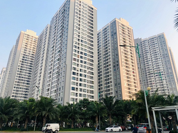 hình ảnh các tòa nhà chung cư đã hoàn thiện và đi vào sử dụng chụp từ dưới lên