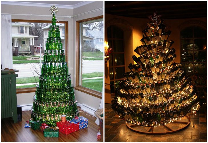 Cây thông Noel xếp từ chai bia