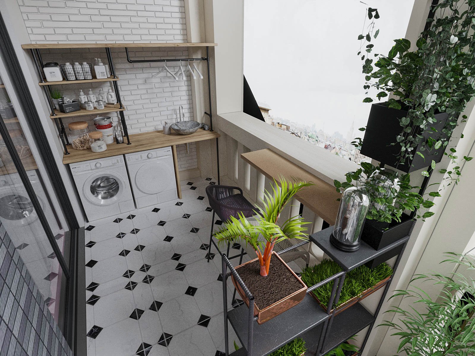 Khu giặt sấy được decor vô cùng gọn gàng và thoáng đẹp.