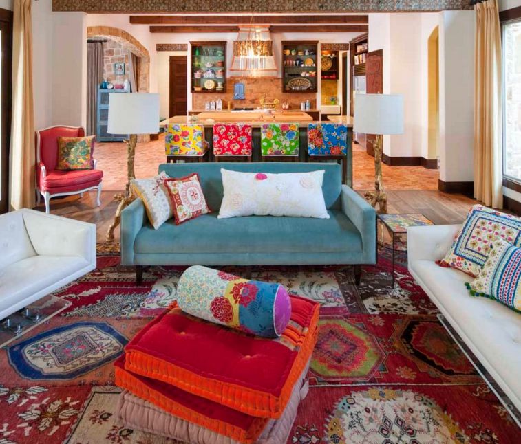 Kh&ocirc;ng gian nội thất Bohemian sử dụng nhiều chất liệu, m&agrave;u sắc