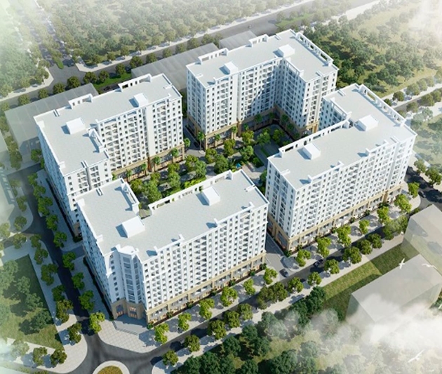 phối cảnh dự án gồm nhiều block nhà cao tầng nhìn từ trên cao