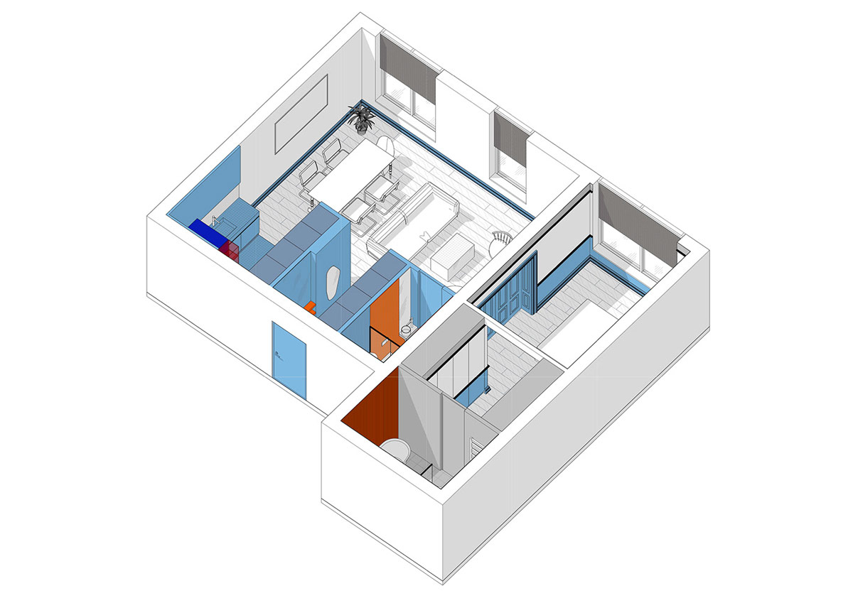 Phối cảnh m&ocirc; h&igrave;nh 3D m&agrave;u thiết kế nội thất căn hộ hiện đại