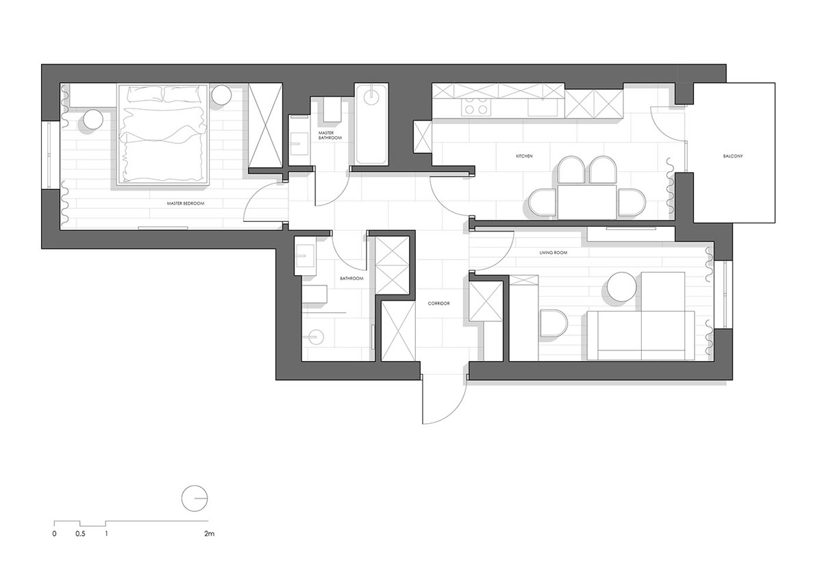 Mặt bằng bố tr&iacute; nội thất căn hộ 60m2