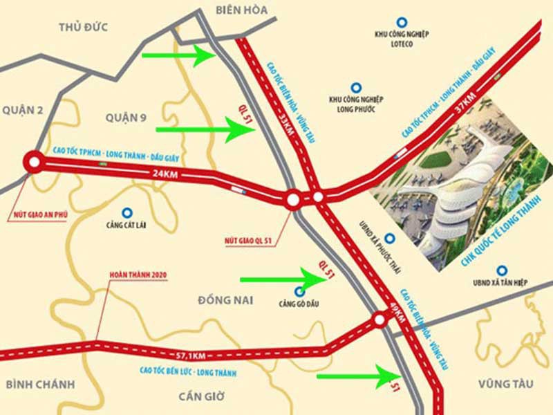 Hướng tuyến cao tốc Bi&ecirc;n H&ograve;a - Vũng T&agrave;u. 