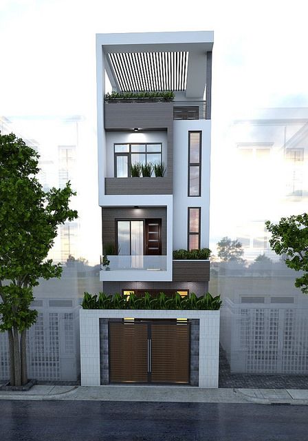 h&igrave;nh ảnh phối cảnh mẫu nh&agrave; phố 3 tầng hiện đại c&oacute; lam che ở ban c&ocirc;ng tầng thượng