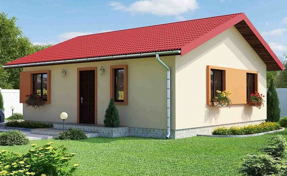 Phối cảnh 3D mẫu nh&agrave; cấp 4 m&aacute;i t&ocirc;n đơn giản