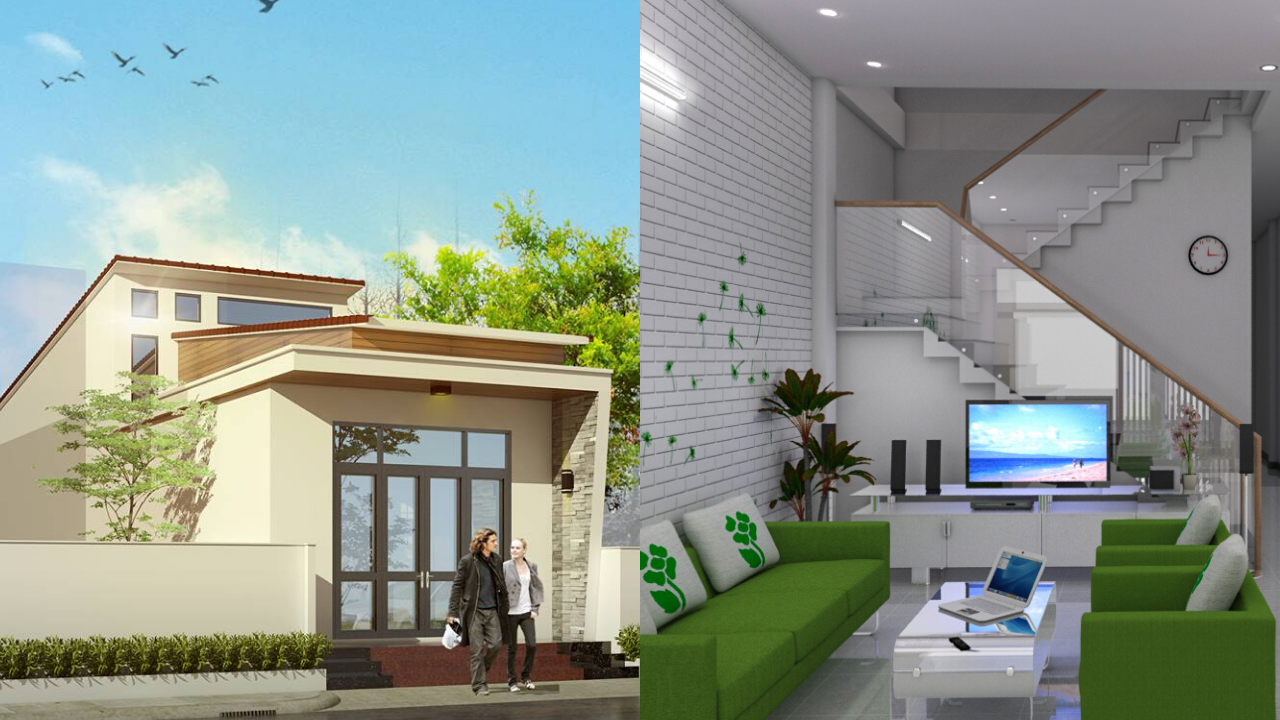 Phối cảnh 3D mẫu nh&agrave; cấp 4 c&oacute; g&aacute;c lửng với kinh ph&iacute; x&acirc;y dựng phải chăng