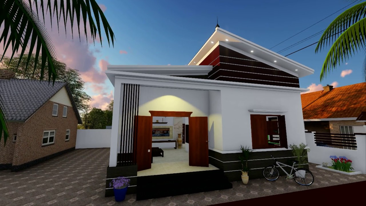 Phối cảnh 3D mẫu nh&agrave; cấp 4 m&aacute;i lệch d&agrave;nh cho gia đ&igrave;nh trẻ