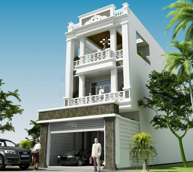 Phối cảnh 3D mẫu nhà ống 3 tầng kết hợp kinh doanh