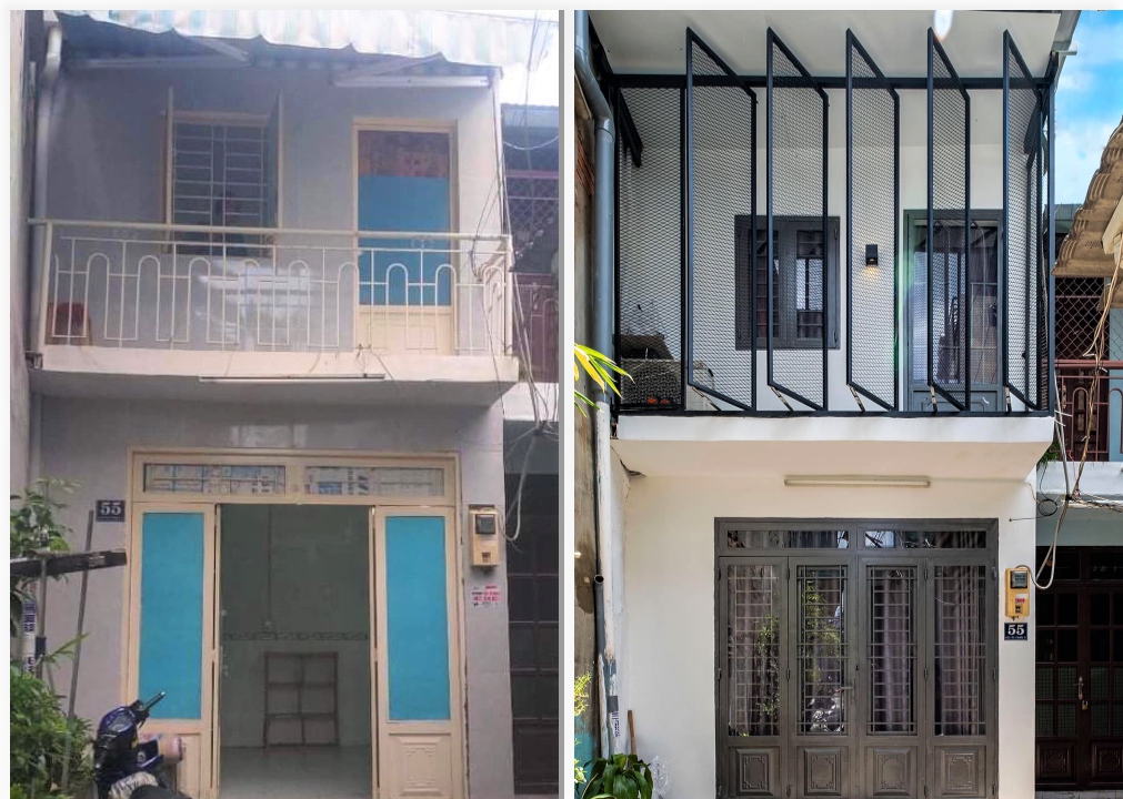 Mặt tiền ng&ocirc;i nh&agrave; trước v&agrave; sau cải tạo