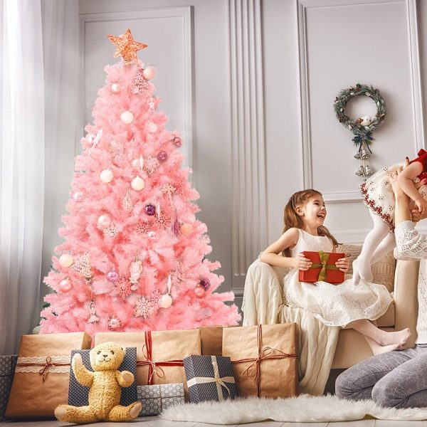 h&igrave;nh ảnh c&acirc;y th&ocirc;ng Noel m&agrave;u hồng nh&acirc;n tạo, dễ lắp r&aacute;p