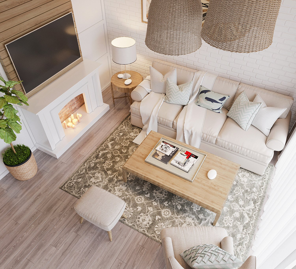 hình ảnh phòng khách căn penthouse nhìn từ tầng 2 xuống