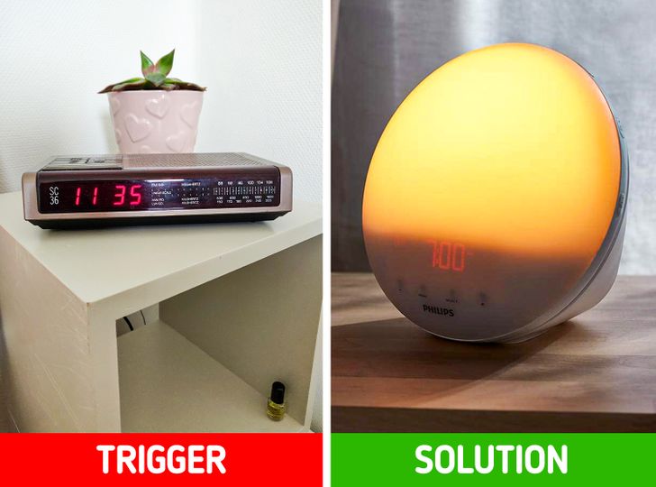 h&igrave;nh ảnh minh họa cho việc thức dậy bằng chu&ocirc;ng đồng hồ b&aacute;o thức v&agrave; &aacute;nh s&aacute;ng đ&egrave;n bắt chước &aacute;nh s&aacute;ng tự nhi&ecirc;n