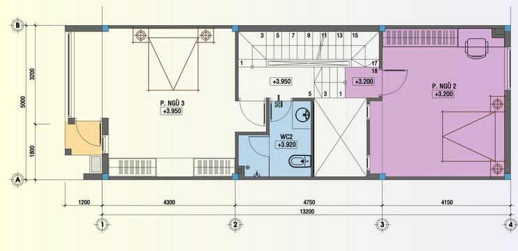 Mặt bằng thiết kế tầng 2 nhà ống Mặt bằng thiết kế tầng 2 nhà ống