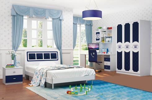 Thiết kế nội thất phòng ngủ con trai đẹp phòng ngủ con trai với rèm cửa sổ màu xanh da trời