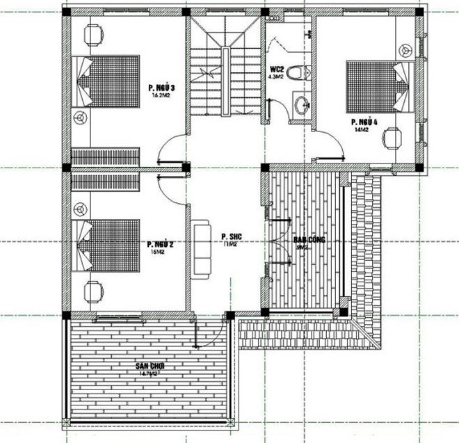 Mặt bằng tầng 2 biệt thự