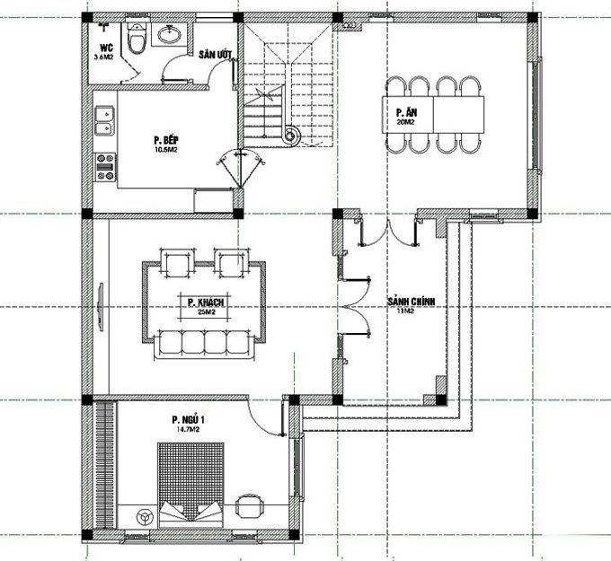 Mặt bằng tầng 1 biệt thự