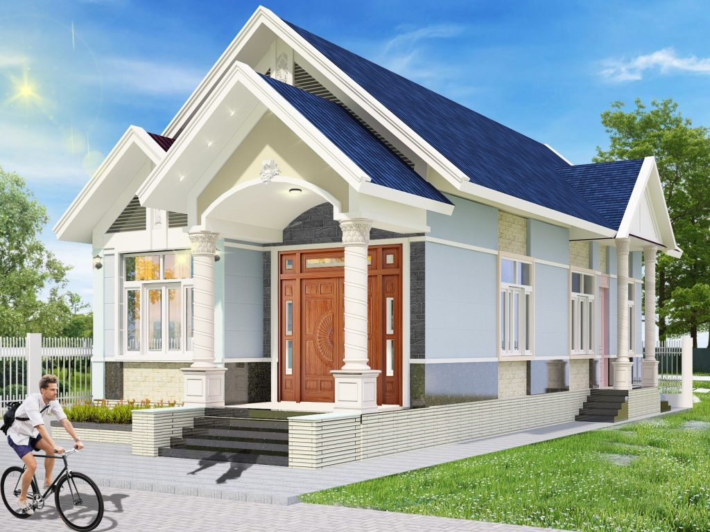 Mẫu nhà cấp 4 mái Thái chữ L với thiết kế đơn giản, thân thiện.