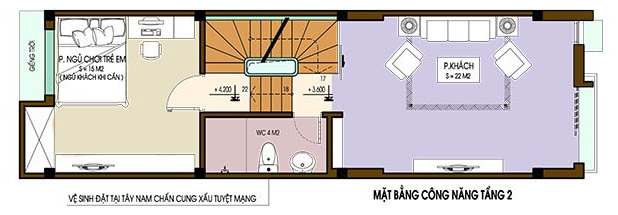 Mặt bằng bố tr&iacute; nội thất tầng 2 nh&agrave; ống