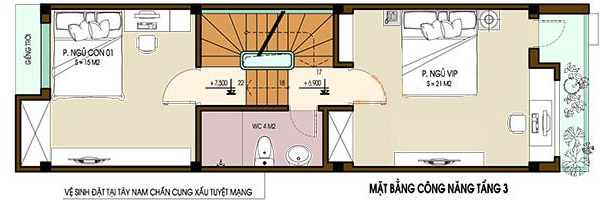 Mặt bằng bố tr&iacute; nội thất tầng 3 nh&agrave; ống