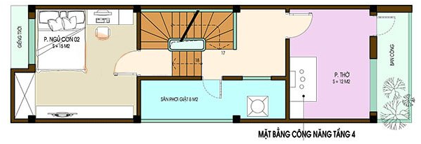 Mặt bằng bố tr&iacute; nội thất tầng 4 nh&agrave; ống