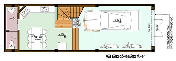 Mặt bằng bố tr&iacute; nội thất tầng 1 nh&agrave; ống