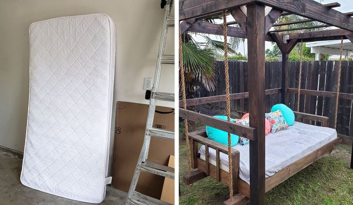 chiếc đệm trước v&agrave; sau khi cải tạo
