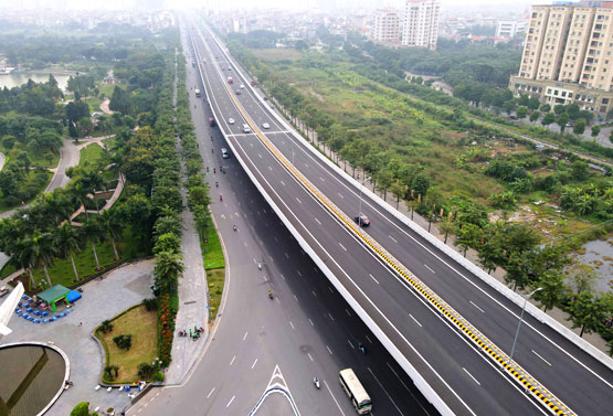 hình ảnh đường vành đai 3 nhìn từ trên cao đoạn cầu cạn qua Mai Dịch - Nam Thăng Long