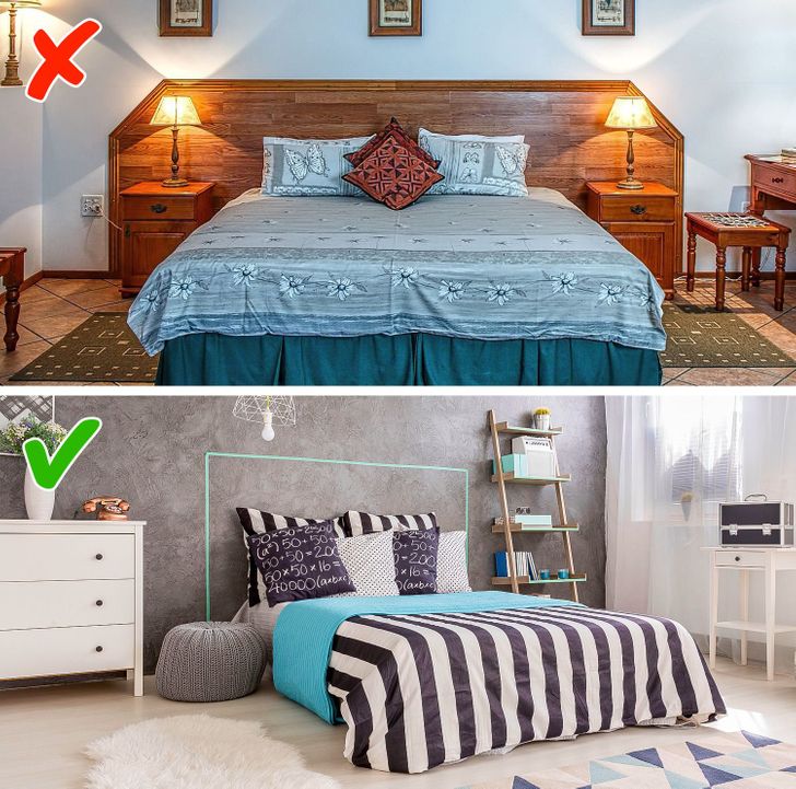 h&igrave;nh ảnh ph&ograve;ng ngủ được trang tr&iacute; nội thất theo lối đối xứng với b&agrave;n đầu giường bằng gỗ, ph&ograve;ng ngủ dưới m&agrave;u trung t&iacute;nh, b&agrave;i tr&iacute; th&uacute; vị, nổi bật với thảm trải kẻ sọc