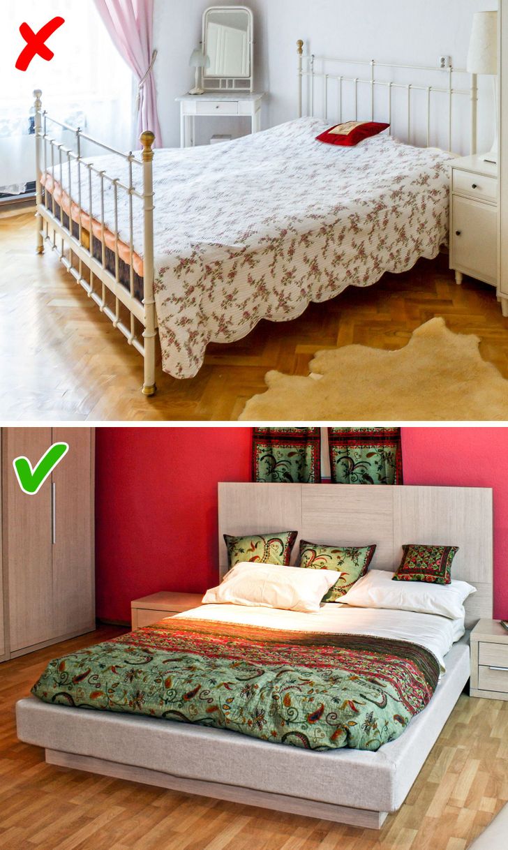 hình ảnh cận cảnh giường săt Retro và giường thấp kiểu Á Đông
