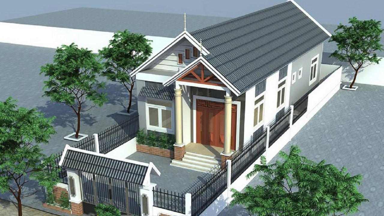 Mẫu thiết kế nhà cấp 4 diện tích 5x20m mái tôn màu xám Phối cảnh 3D mẫu nhà cấp 4 diện tích 5x20m với mái lợp tôn màu xám trang nhã.