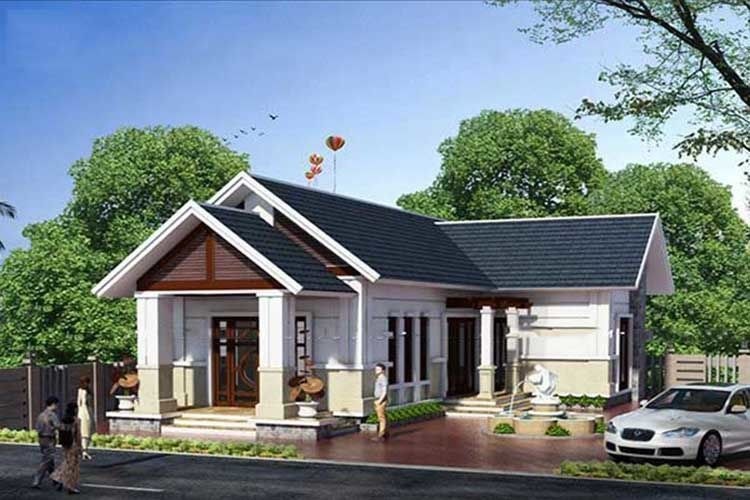 Hình ảnh phối cảnh 3D mẫu nhà vườn 1 tầng mái Thái