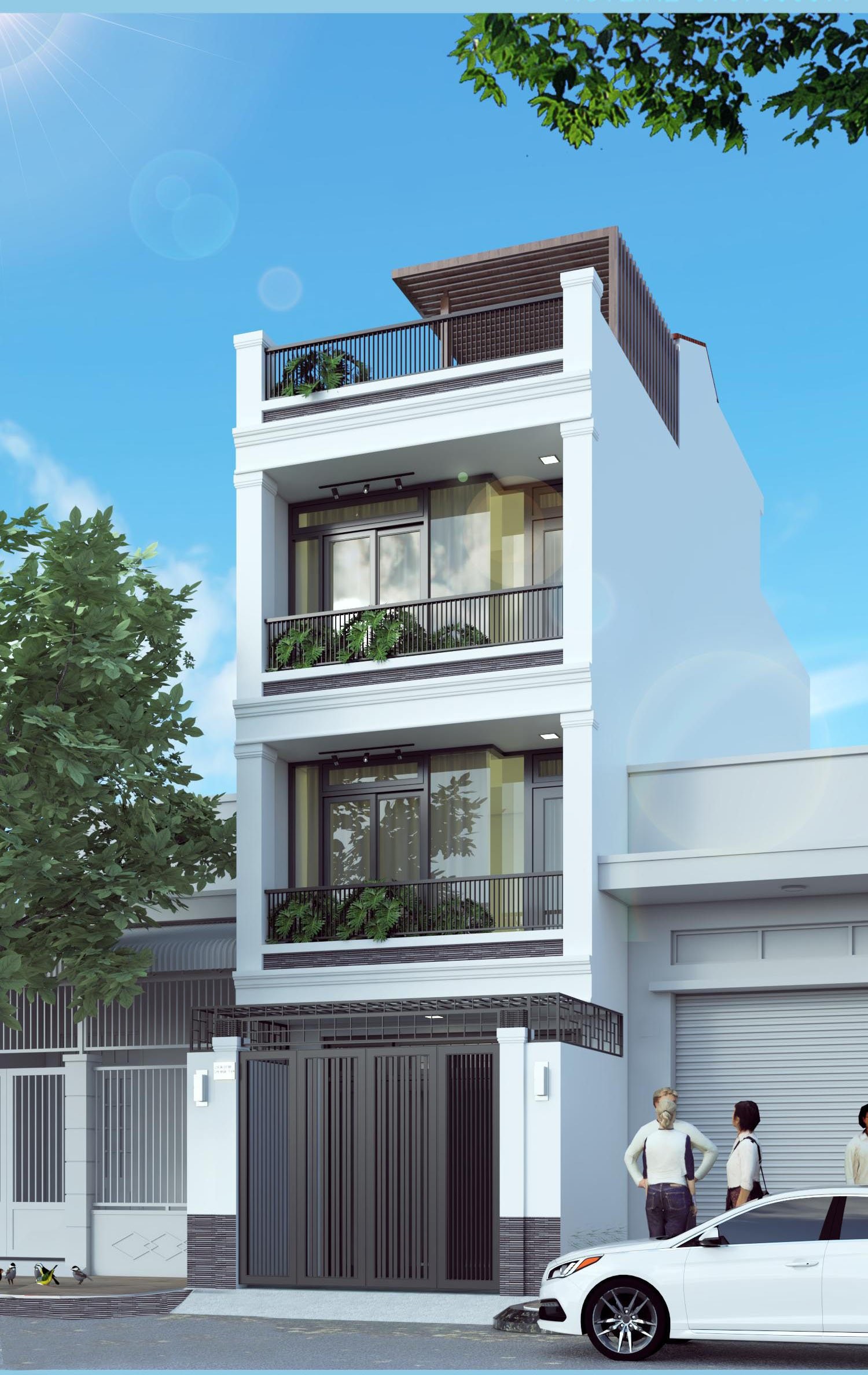 Mẫu nhà ống 3,5 tầng 49m2, có phòng tập cho cả gia đình