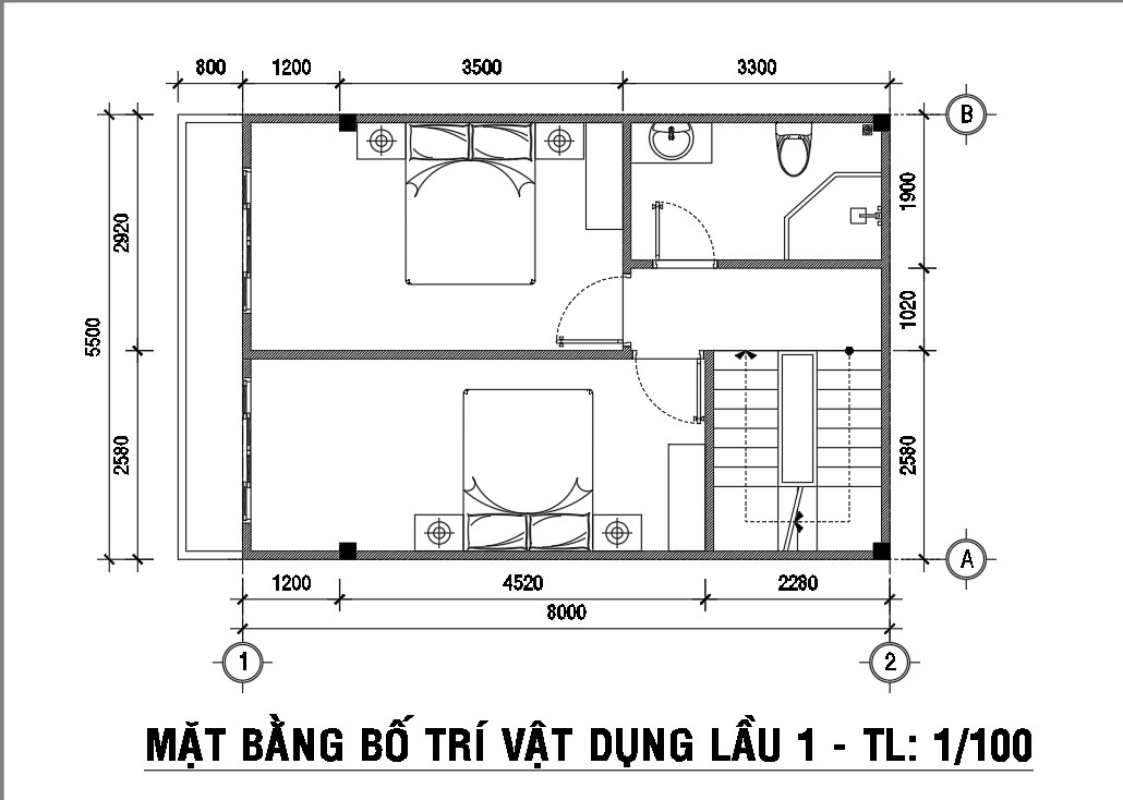 Mặt bằng thiết kế lầu 1 Mặt bằng thiết kế lầu 1
