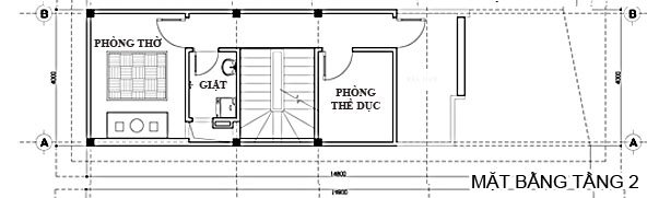 Mặt bằng bố trí nội thất tầng 2 nhà ống