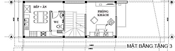 Mặt bằng bố trí nội thất tầng 3 nhà ống