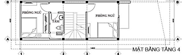 Mặt bằng bố trí nội thất tầng 4 nhà ống