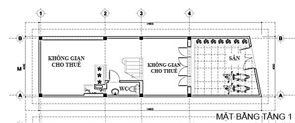 Mặt bằng bố trí nội thất tầng 1 nhà ống hiện đại