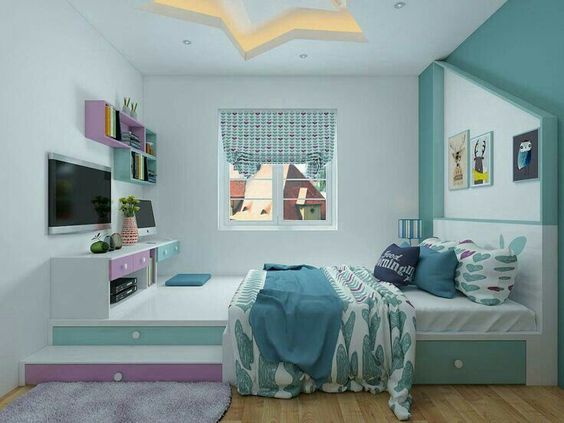 Sắc xanh ngọc chủ đạo mang đến vẻ tươi mới, trẻ trung cho phòng ngủ của cậu con trai.