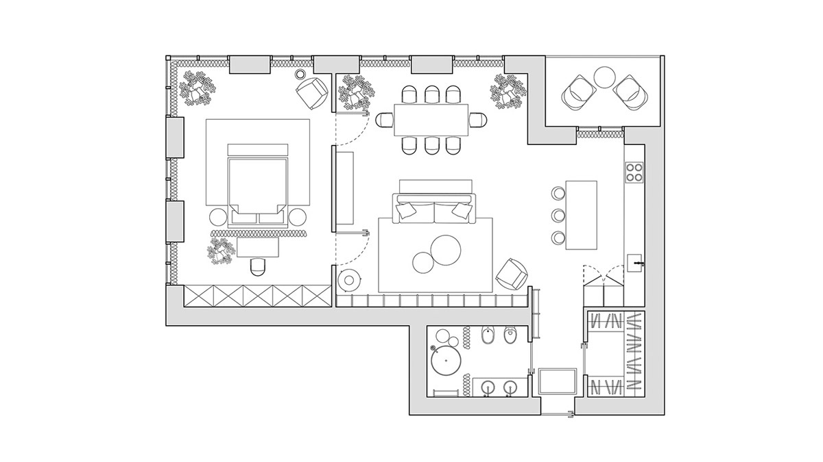 Mặt bằng bố tr&iacute; nội thất căn hộ 100m2