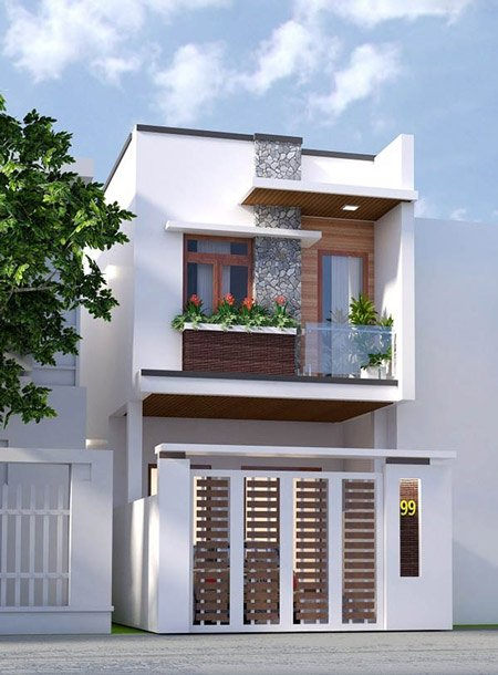 Phối cảnh tổng thể mẫu nhà ống đẹp 2 tầng hiện đại