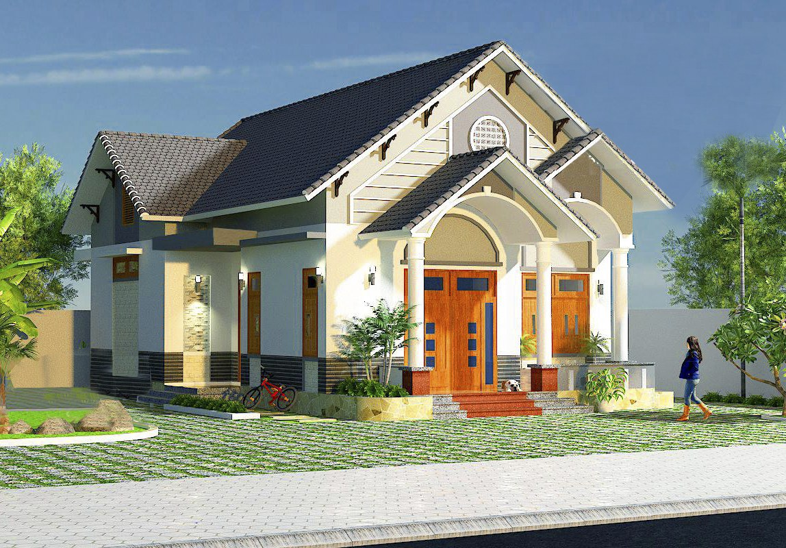 Phối cảnh 3D mẫu nh&agrave; vườn cấp 4 rộng tho&aacute;ng, gần gũi với thi&ecirc;n nhi&ecirc;n.