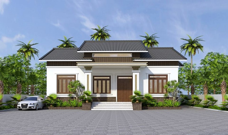 Mẫu nh&agrave; vườn hiện đại với t&ocirc;ng m&agrave;u trung t&iacute;nh sang trọng.