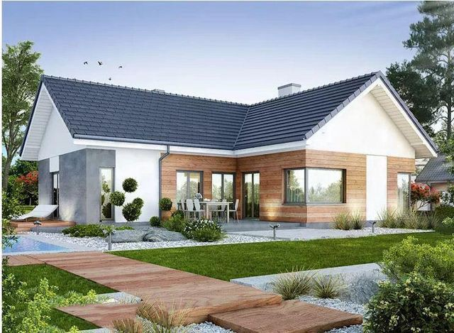 Phối cảnh 3D mẫu nhà cấp 4 chữ L có thiết kế đơn giản